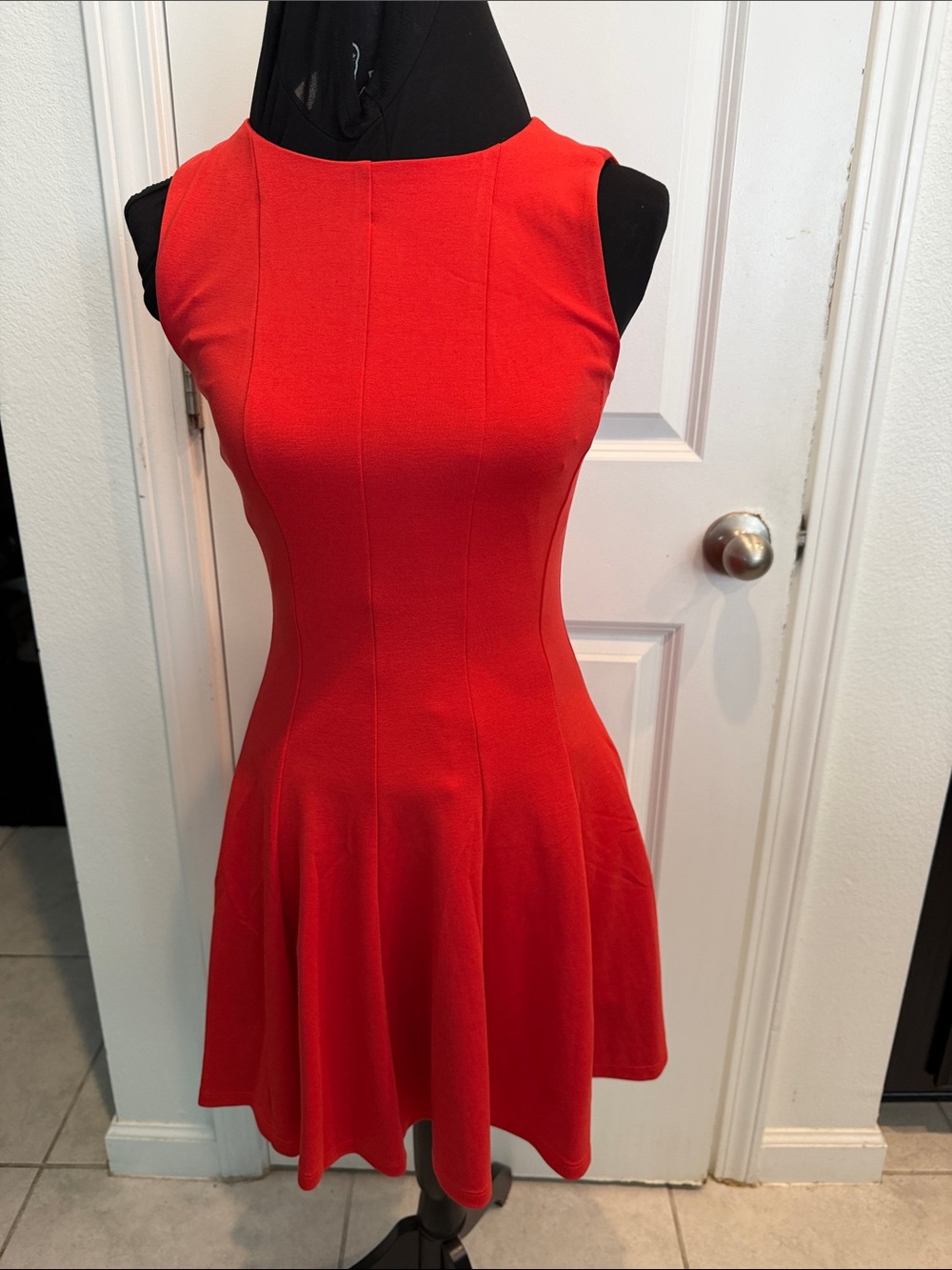 Express - Sleeveless Red Mini Dress - Women's Flared Knit Dress